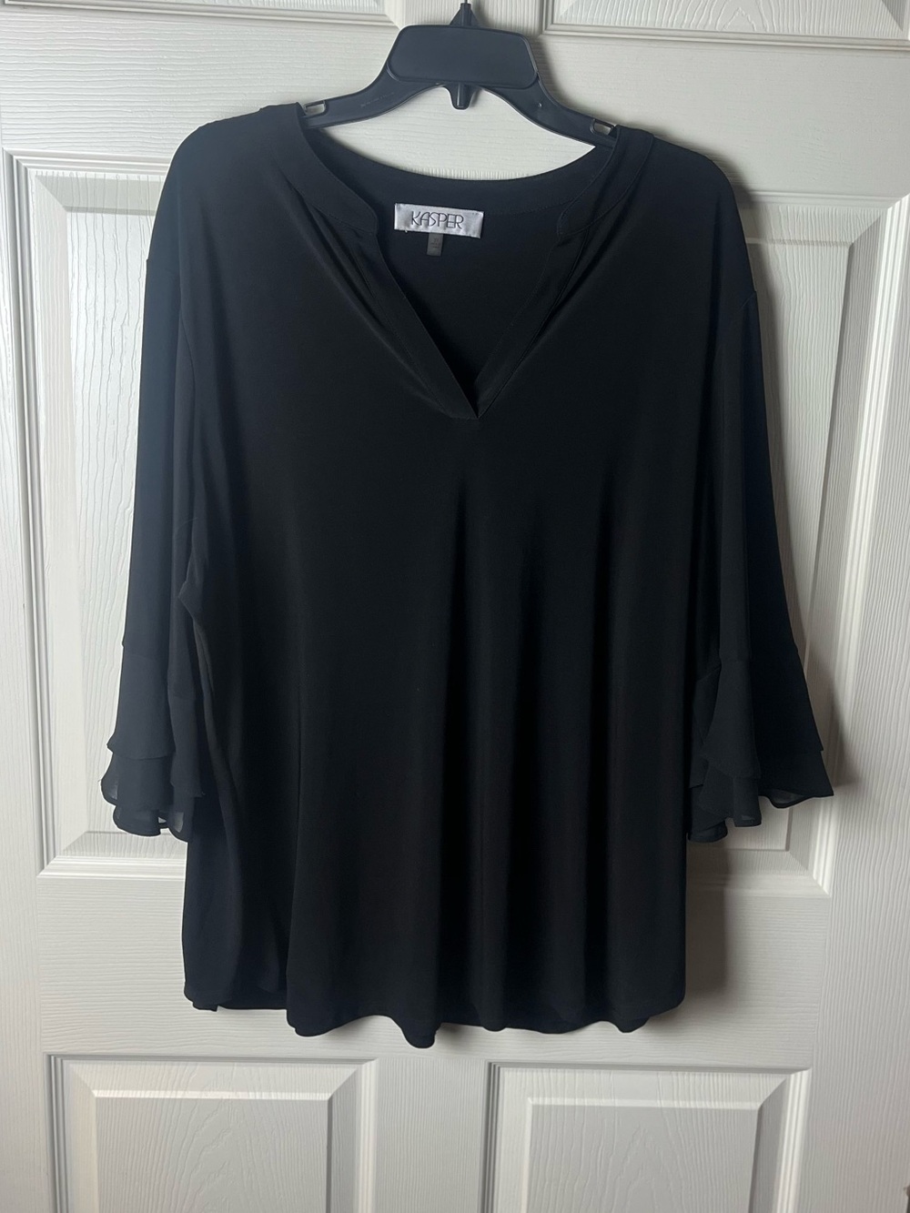Kasper Black V-Neck Ruffle Sleeve Tunic